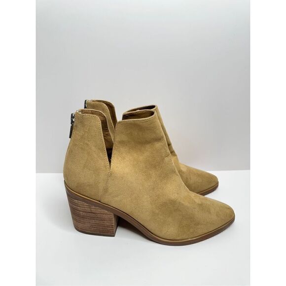 BP Boots Womens Taupe Block Heel Size 9.5 Cut Out Western Ankle Zip Almond Toe - Picture 3 of 10